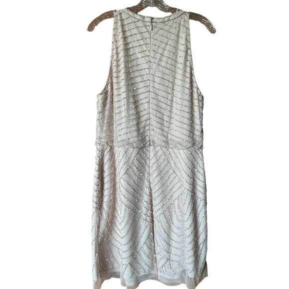 Adrianna Papell Art Deco Beaded Cocktail Dress Halter Neck in Blush Sz 16 - Picture 4 of 8
